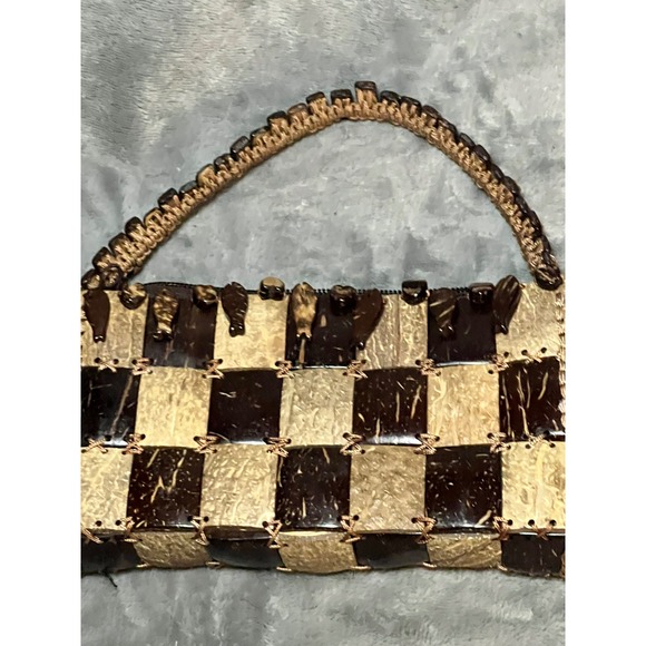 Unbranded Handbags - Vintage Coconut Shell Checkerboard Handbag Boho Island Artisan Mini Purse